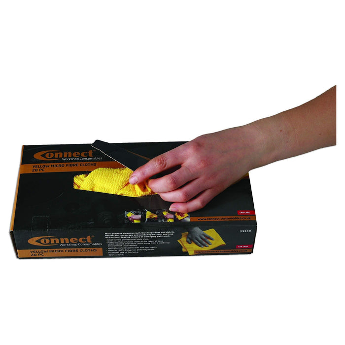 Connect Microfibre Yellow Cloths in Dispenser Box 20pc 35358 Tool Connection - Dynamic Drive