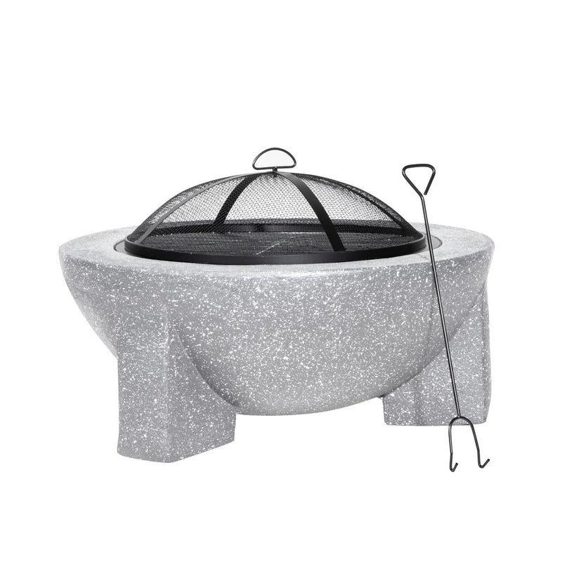 Dellonda Round MgO Fire Pit with BBQ Grill Ø75cm Safety Mesh Screen - Light Grey Dellonda - Dynamic Drive