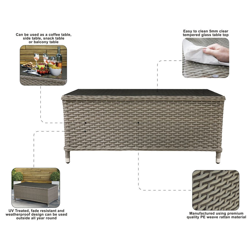 Dellonda Chester Rattan Wicker Outdoor Balcony Table with Tempered Glass Top Dellonda - Dynamic Drive