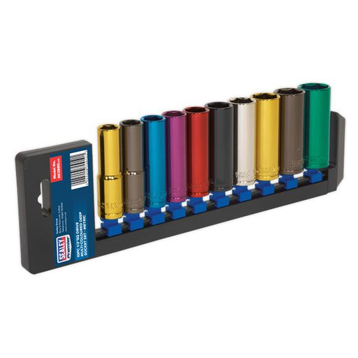 Sealey Premier 10pc 1/2" Drive Multi Coloured Deep Hex Socket Set 13-24mm Sealey  - Dynamic Drive
