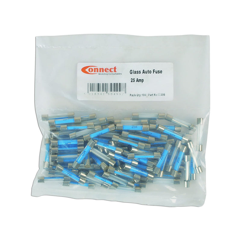 Connect Glass Auto Fuses 25A 100pc 30499 Tool Connection - Dynamic Drive