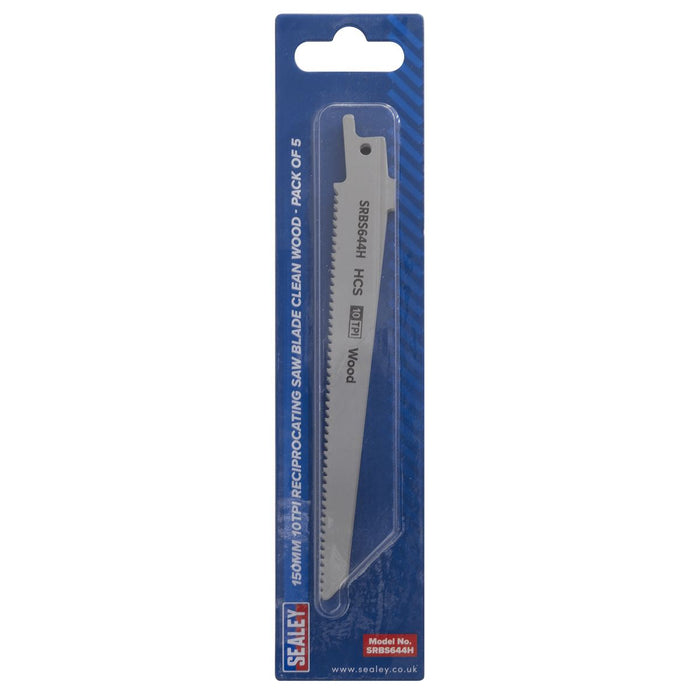 Sealey Reciprocating Saw Blade Clean Wood 150mm 10tpi Pack of 5 SRBS644H Sealey - Dynamic Drive
