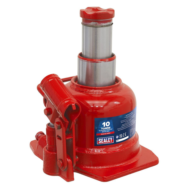 Sealey Bottle Jack 10 Tonne Low Profile Telescopic BJ10LE Sealey - Dynamic Drive