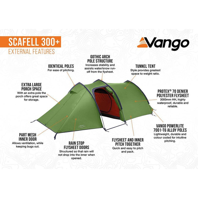 Vango Scafell 300 + Plus Tent 3 Man Trekking Backpacking Tunnel Tent Vango - Dynamic Drive