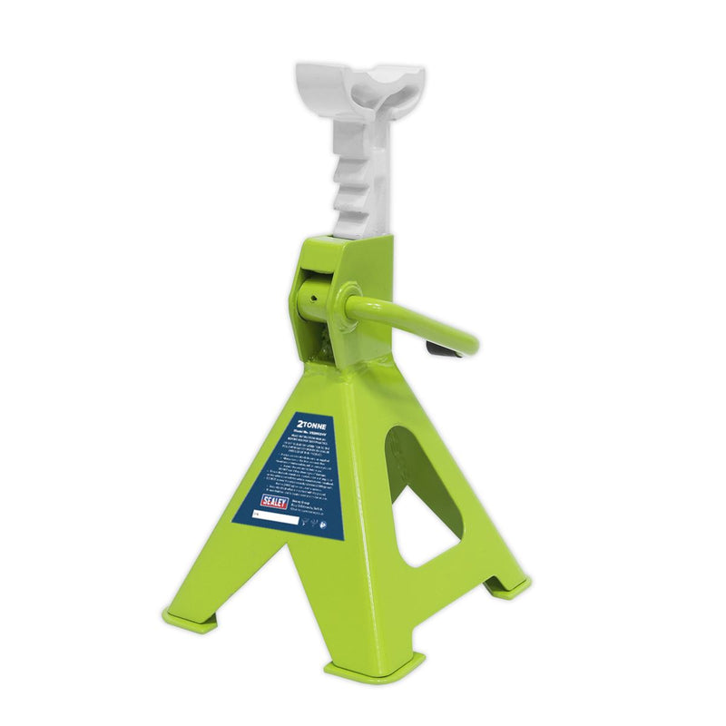 Sealey AXLe Stands (Pair) 2 Tonne Capacity per Stand Ratchet Type Hi-Vis Green Sealey - Dynamic Drive