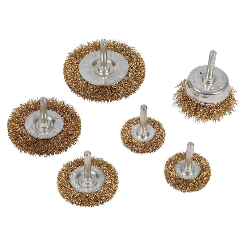Silverline Brassed Steel Wire Wheel & Cup Brush Set 6pce 6pce Silverline - Dynamic Drive