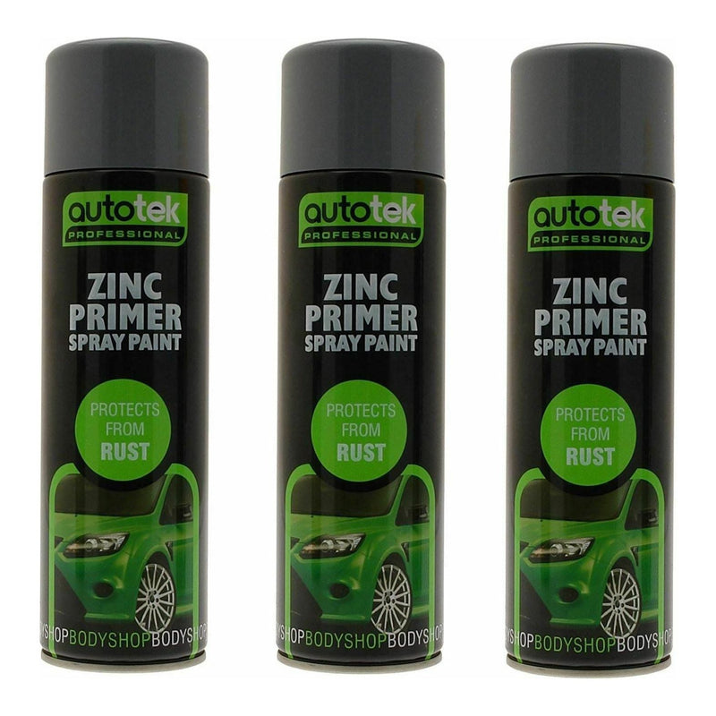3x Autotek Professional Zinc Primer 500ml Spray Paint High Coverage Autotek - Dynamic Drive