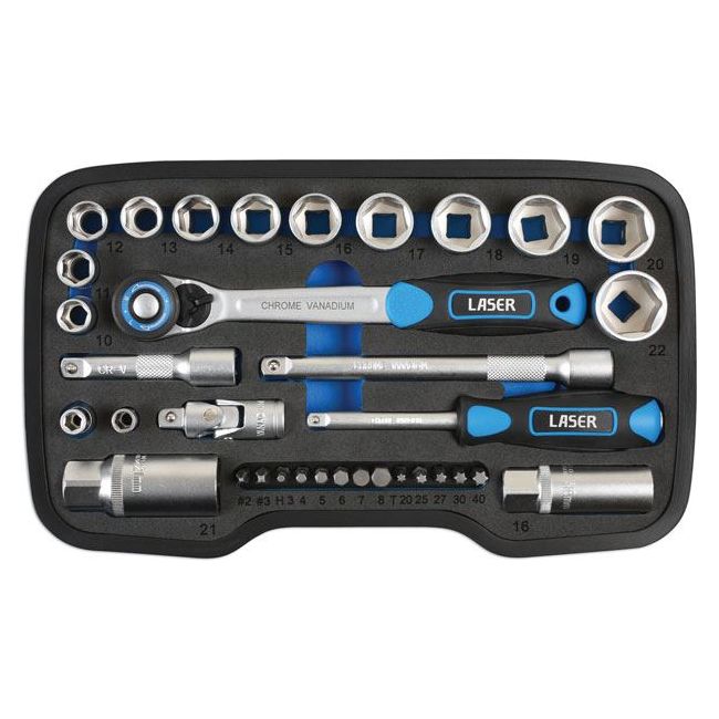 Laser Socket Set 3/8"D, 1/4"D 34pc 6918 Laser - Dynamic Drive