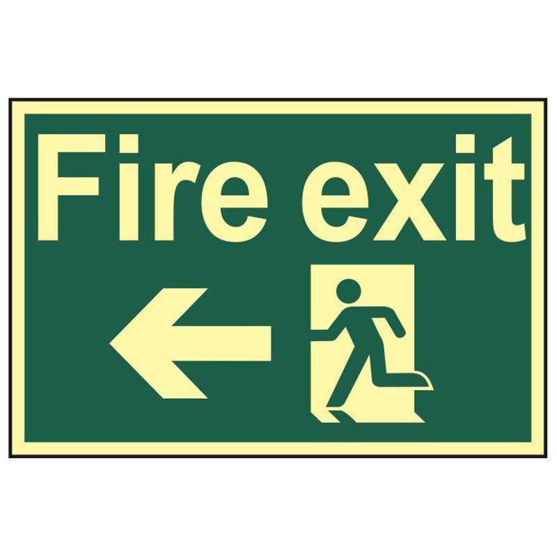 Scan Fire Exit Running Man Arrow Left - Photoluminescent 300 x 200mm Scan - Dynamic Drive