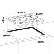 Baridi Gas Hob with 4 Cooking Zones 60cm - Black DH226 Baridi - Dynamic Drive