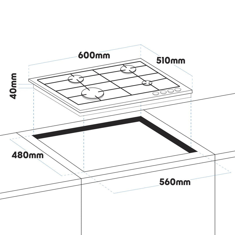 Baridi Gas Hob with 4 Cooking Zones 60cm - Black DH226 Baridi - Dynamic Drive