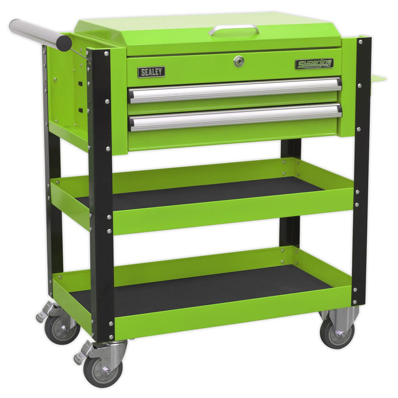 Sealey Heavy-Duty Mobile Tool & Parts Trolley 2 Drawers & Lockable Top Hi-Vis Gr Sealey - Dynamic Drive