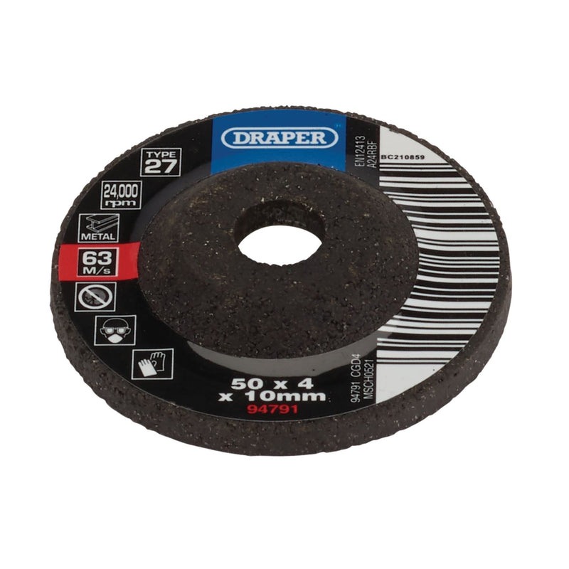 Draper DPC Metal Grinding Disc, 50 x 4 x 10mm 94791 Draper - Dynamic Drive