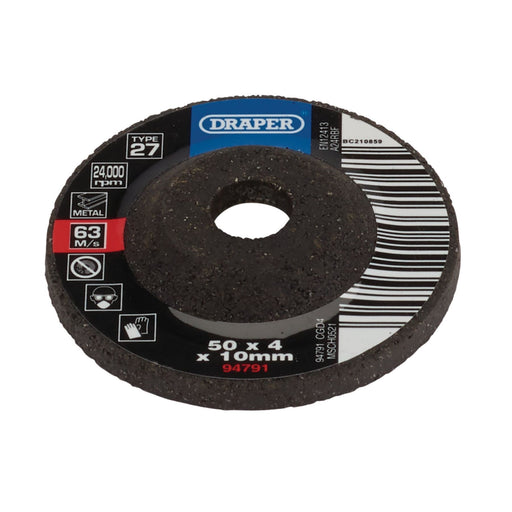 Draper DPC Metal Grinding Disc, 50 x 4 x 10mm 94791 Draper - Dynamic Drive