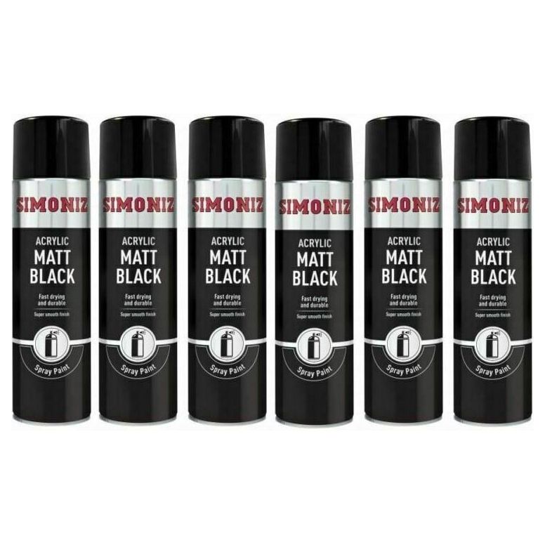 6x Simoniz Large Matt Black Acrylic Aerosol Car Auto Spray Paint 500ml SIMP17D Simoniz - Dynamic Drive