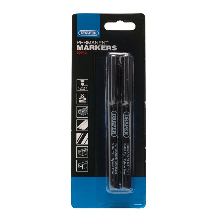 Draper Marker Pens, Black (Pack of 2) 20942 Draper - Dynamic Drive