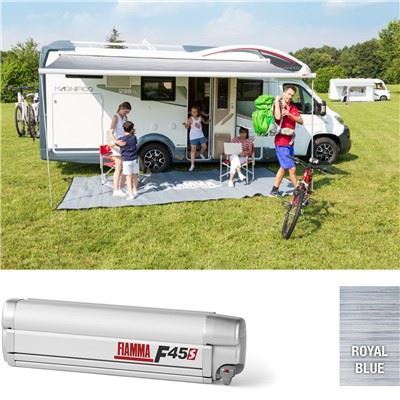Fiamma F45S 375cm Awning Titanium Case Royal Blue Fabric Motorhome Caravan Fiamma  - Dynamic Drive