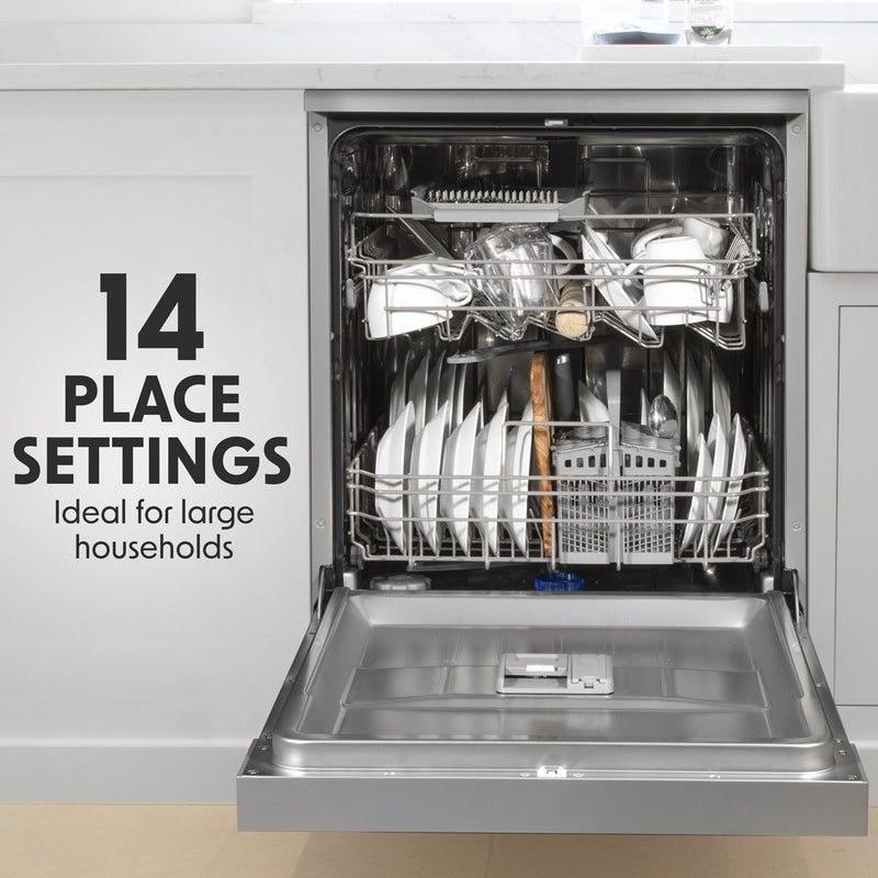 Baridi Regular Sized Freestanding Dishwasher 60cm Wide 14 Place Settings Silver Baridi - Dynamic Drive