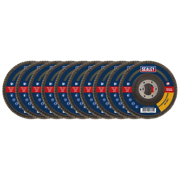 Sealey Assorted Grit Flap Discs Aluminium Oxide115mm22mm Bore Pack of 10 Sealey - Dynamic Drive