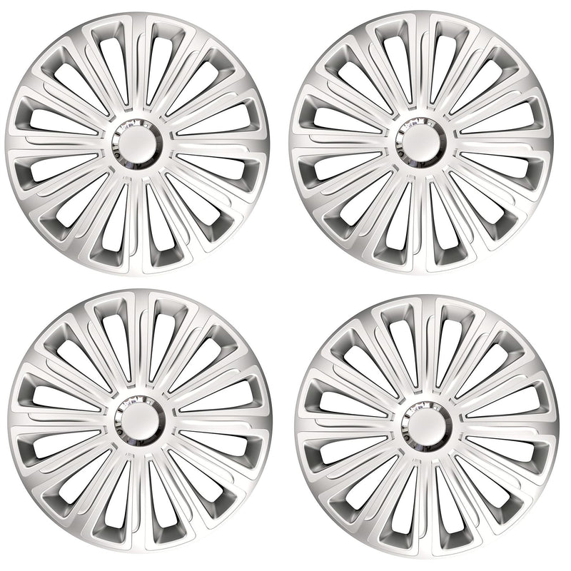 15" Silver Multi-Spoke Wheel Trims Hub Caps Covers Protectors Set of 4 ABS Versaco  - Dynamic Drive