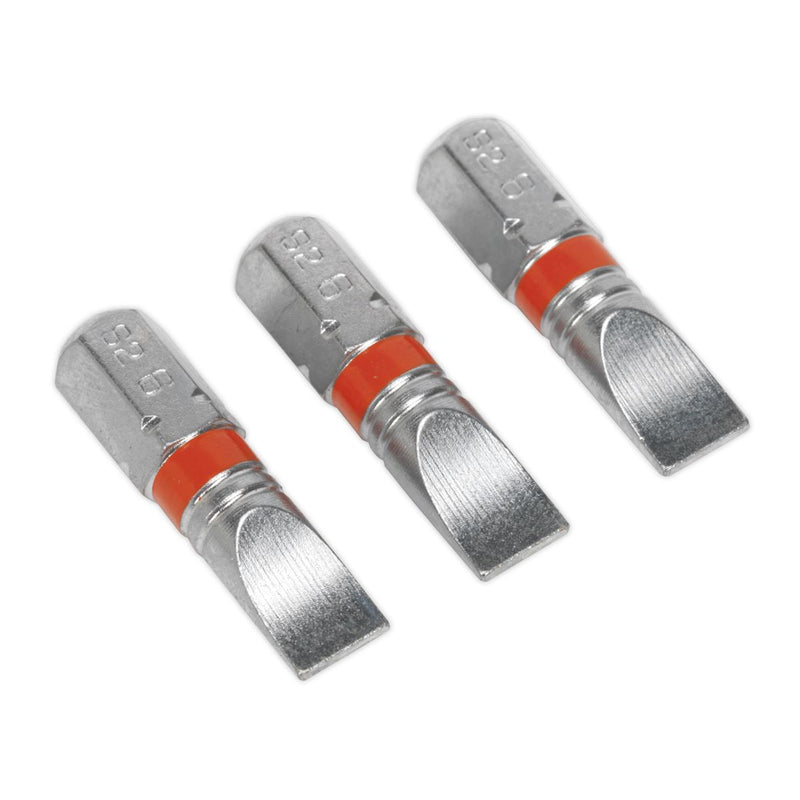 Sealey Power Tool Bit Slotted 6mm Colour-Coded S2 25mm Pack of 3 AK210509 Sealey - Dynamic Drive