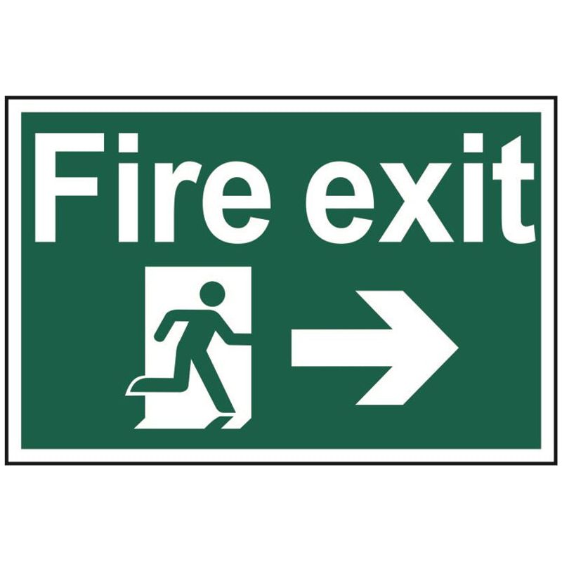Scan Fire Exit Running Man Arrow Right - PVC Sign 300 x 200mm Scan - Dynamic Drive