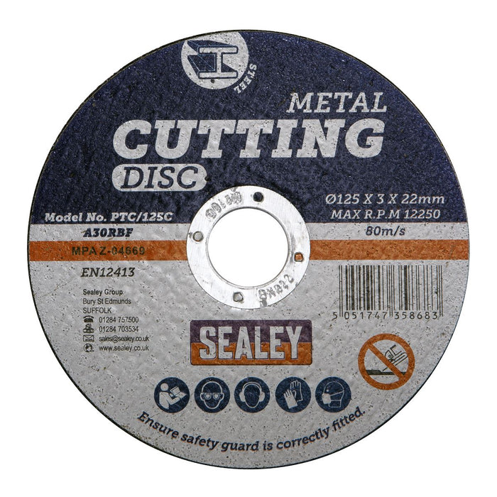 Sealey Cutting Disc125 x 3mm 22mm Bore PTC/125C Sealey - Dynamic Drive