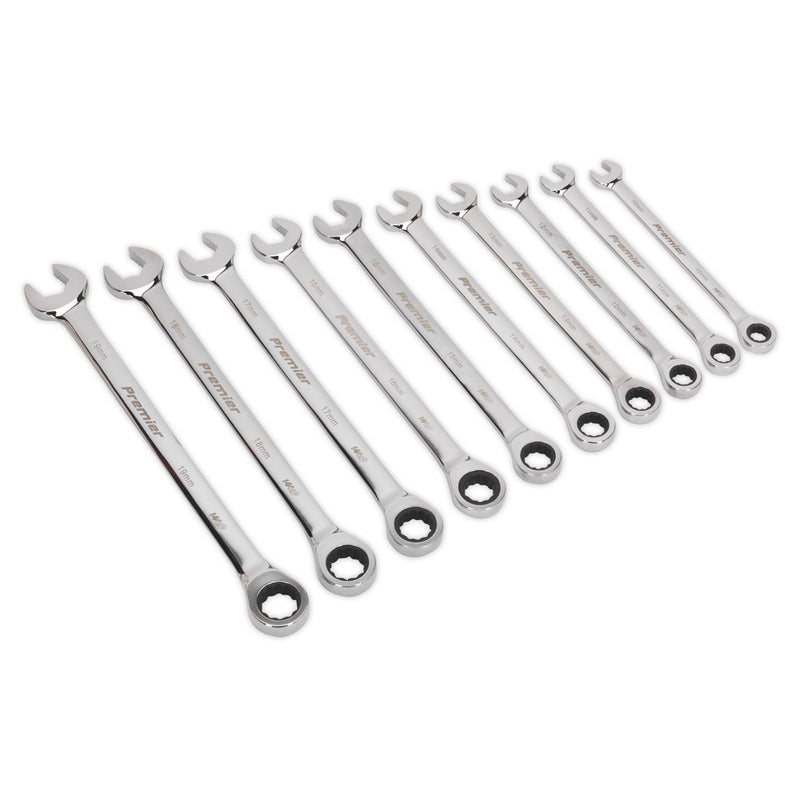 Sealey Combination Ratchet Spanner Set 10pc Extra-Long Metric AK63914 Sealey - Dynamic Drive