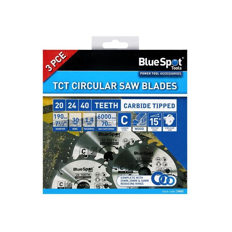 Bluespot Tools 190mm Circular Saw Blade Set, 3 Piece BlueSpot Tools - Dynamic Drive