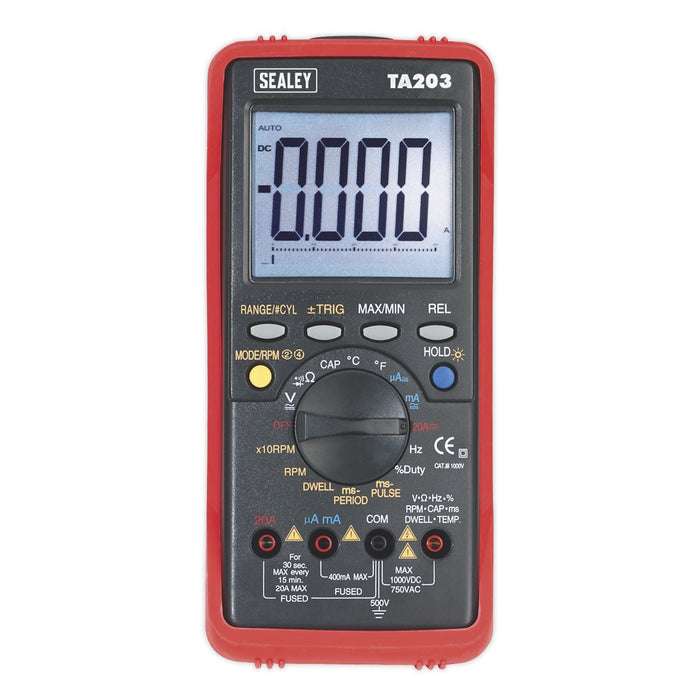 Sealey Digital Automotive Multimeter 15-Function Bar Graph/PC Link TA203 Sealey - Dynamic Drive
