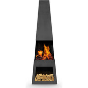 Dellonda Outdoor Chiminea Fireplace Fire Pit Heater Firewood Storage Black Steel Dellonda - Dynamic Drive