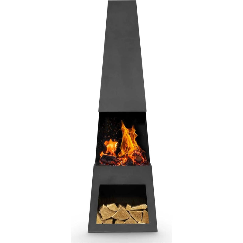 Dellonda Outdoor Chiminea Fireplace Fire Pit Heater Firewood Storage Black Steel Dellonda - Dynamic Drive