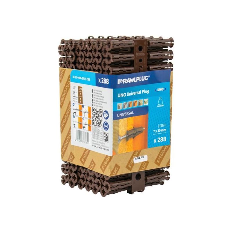 Rawlplug Brown UNO® Plugs 7 x 30mm (Pack 288) Rawlplug - Dynamic Drive