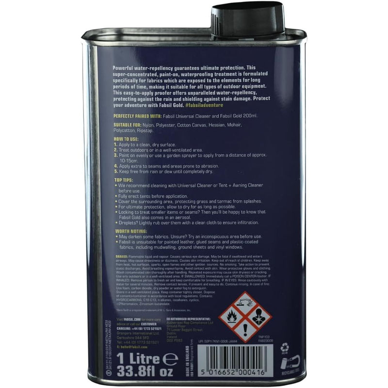 Fabsil GRAB51 Waterproofer Silicone Concentrate for Tents Awning Gold 1Litre Fabsil - Dynamic Drive