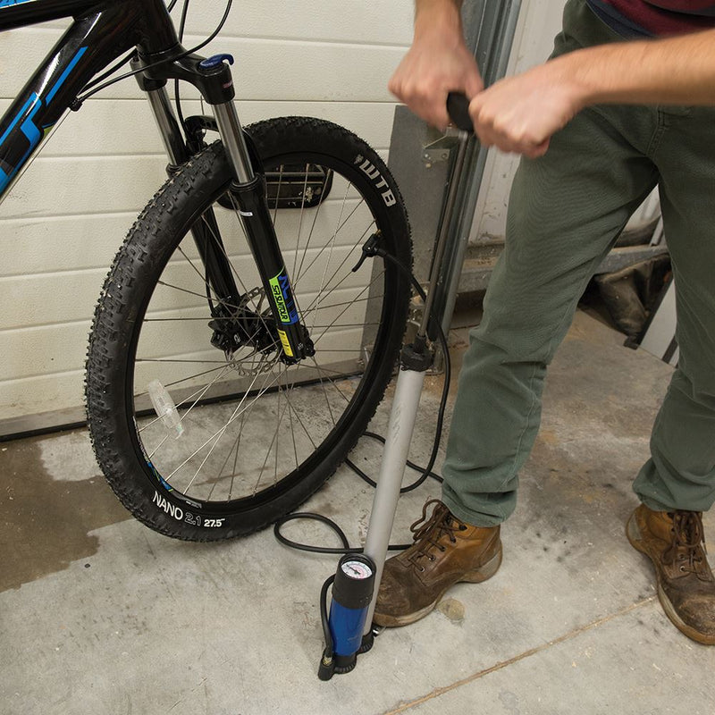 Bicycle Track Tyre Pump Presta Schrader With Pressure Gauge - Lifetime Guarantee Silverline  - Dynamic Drive