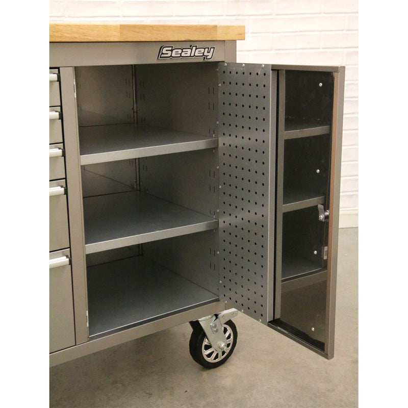 Sealey Mobile Stainless Steel Tool Cabinet 10 Drawer & Cupboard AP7210SS Sealey - Dynamic Drive