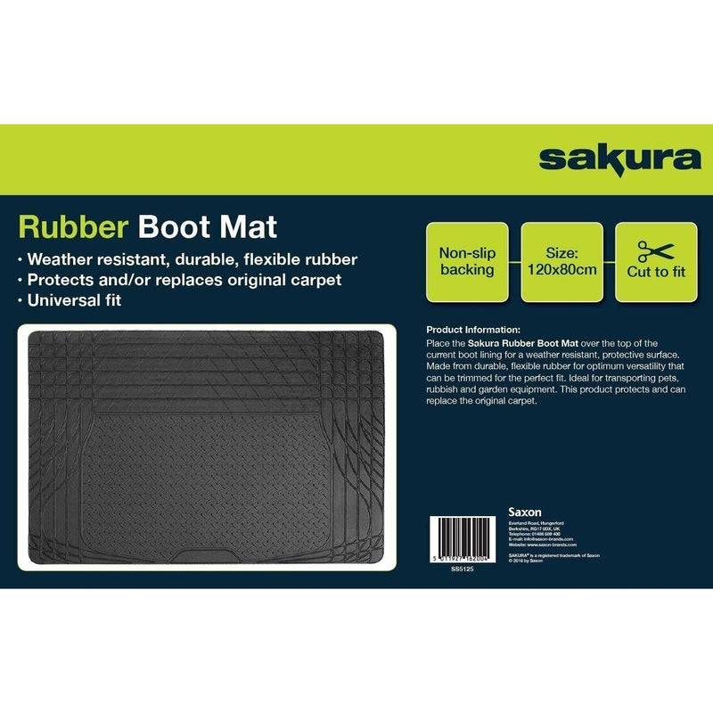 Black Heavy Duty Durable Waterproof Rubber Car Boot Protection Liner Mat SS5125 Sakura  - Dynamic Drive