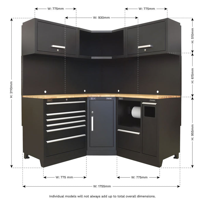 Sealey Premier Premier Corner Storage System with Oak Worktop 1.7m APMSCOMBO6W Sealey Premier - Dynamic Drive