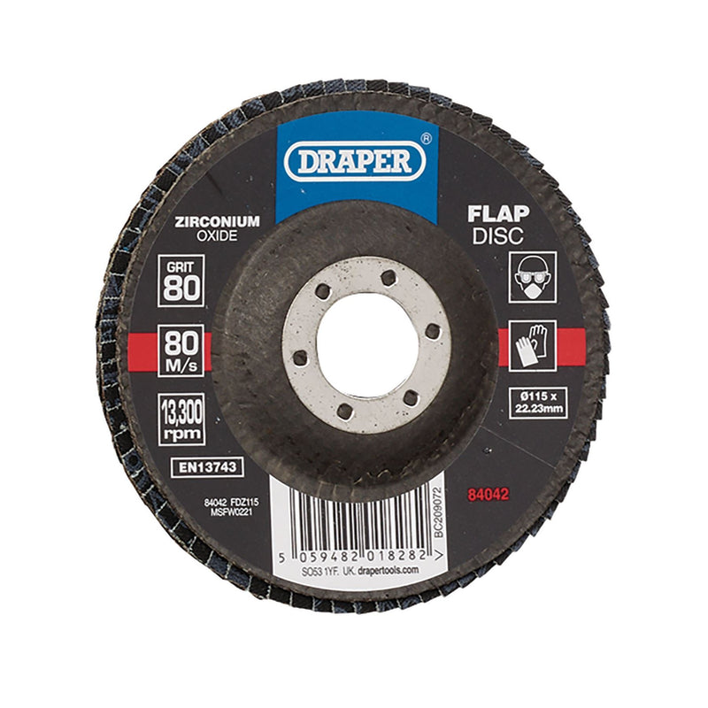 Draper Zirconium Oxide Flap Disc, 115 x 22.23mm, 80 Grit 84042 Draper - Dynamic Drive