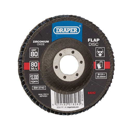 Draper Zirconium Oxide Flap Disc, 115 x 22.23mm, 80 Grit 84042 Draper - Dynamic Drive