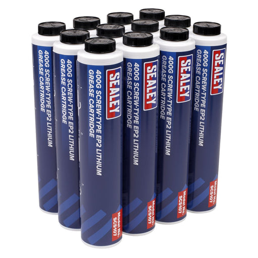Sealey Screw-Type EP2 Lithium Grease Cartridge 400g Pack of 12 SCS108 Sealey - Dynamic Drive