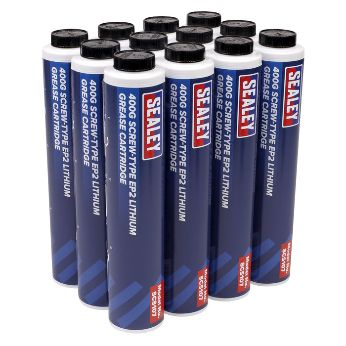 Sealey Screw-Type EP2 Lithium Grease Cartridge 400g Pack of 12 SCS108 Sealey - Dynamic Drive