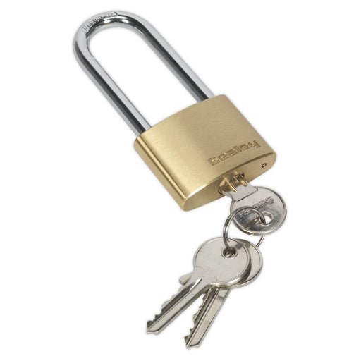 Sealey Brass Body Padlock Long Shackle 40mm Sealey - Dynamic Drive
