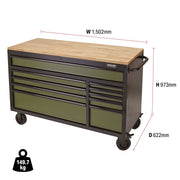 Draper BUNKER Workbench Roller Tool Cabinet, 10 Drawer, 56", Green 08236 Draper - Dynamic Drive
