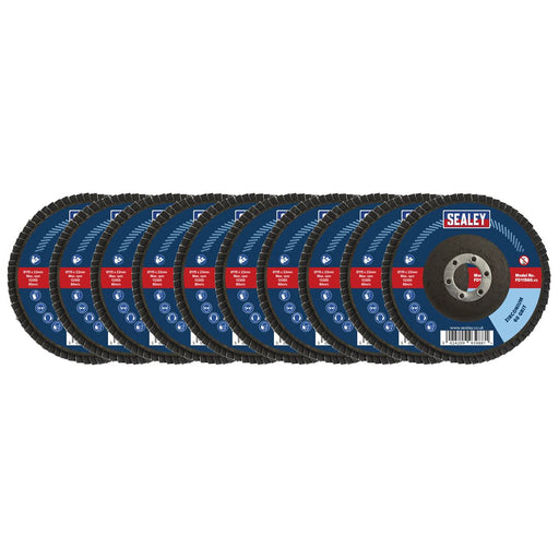 Sealey Assorted Grit Flap Discs Zirconium115mm22mm Bore Pack of 10 Sealey - Dynamic Drive