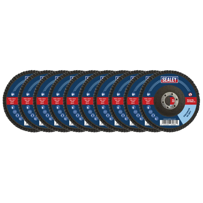 Sealey Assorted Grit Flap Discs Zirconium115mm22mm Bore Pack of 10 Sealey - Dynamic Drive