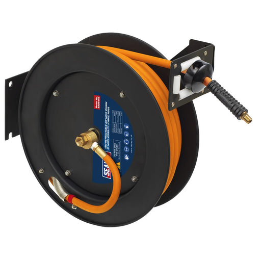 Sealey 15m Retractable High-Visibility Hybrid Air Hose with Metal Reel 10mm ID Sealey - Dynamic Drive