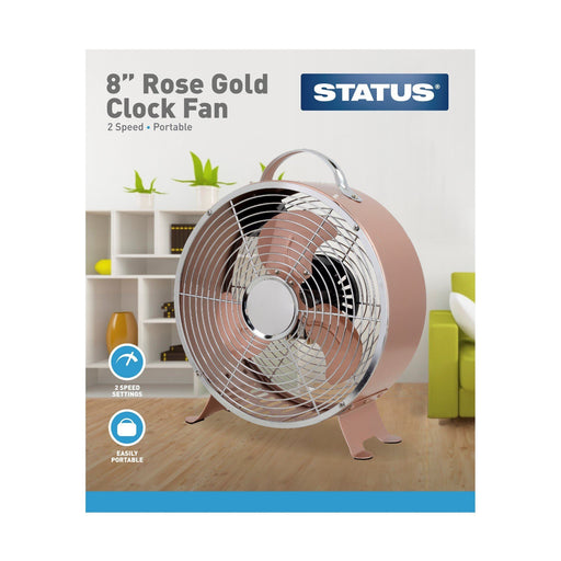 Status 8 Rose Gold Clock Fan - 2 Speed Settings S8RCLOCKFAN1PKB Status - Dynamic Drive