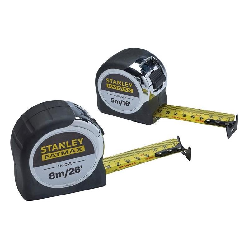 Stanley® Hand Tools FatMax® Chrome Pocket Tapes 5m/16ft & 8m/26ft (Twin Pack) STANLEY® Hand Tools - Dynamic Drive