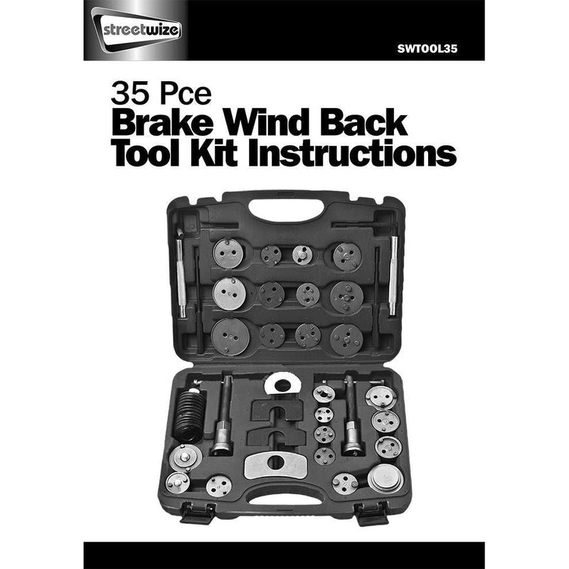 Brake Caliper Piston Rewind Wind Back Tool Kit Set 35 Pcs Carbon Steel TOOL35 Streetwize - Dynamic Drive